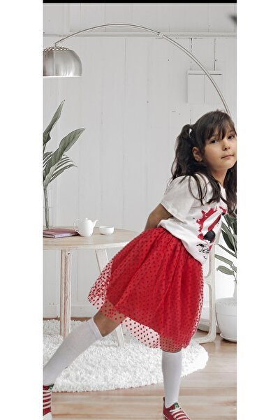 HEPSİMİNNAK تنورة توتو منقطة حمراء للفتيات 23 نيسان بخصر مطاطي