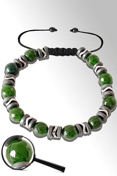 Tesbih Atölyesi Certified Matte Silver Hematite Faceted Jade Bracelet - Adjustable