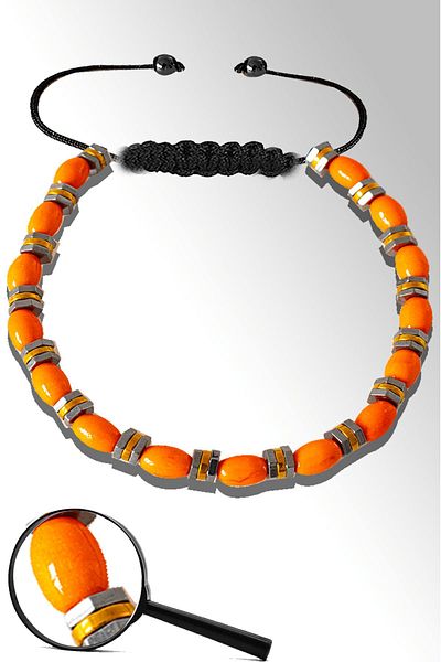 Tesbih Atölyesi Beige Gold Silver Bracelet with Orange Hematite - Certified Pearl Stone