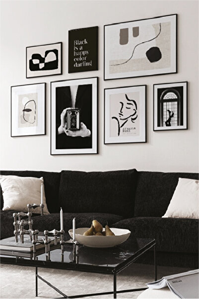 no77decor 7 Parça Black Happy Colur Darling Tarzında (SİYAH ÇERÇEVE GÖRÜNÜMLÜ...