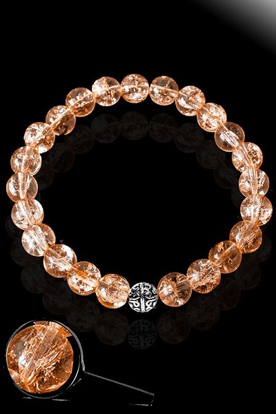 Tesbih Atölyesi Orange Necef Stone Bracelet - Silver Apparatus, Certified and Mountain Crystal