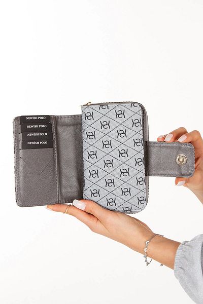 Newish Polo Clamshell Zippered Striped Portfolio Wallet Patterned Vegan Faux Leather - MEDIUM SIZE