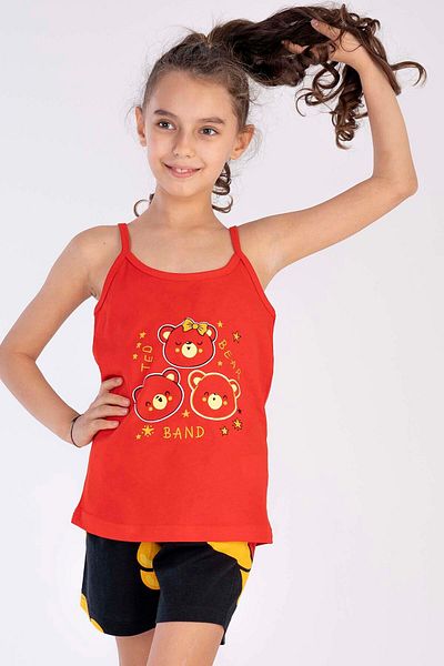 VİENETTA Cotton Girl's Rope Strap Pajama Set with Shorts
,211449