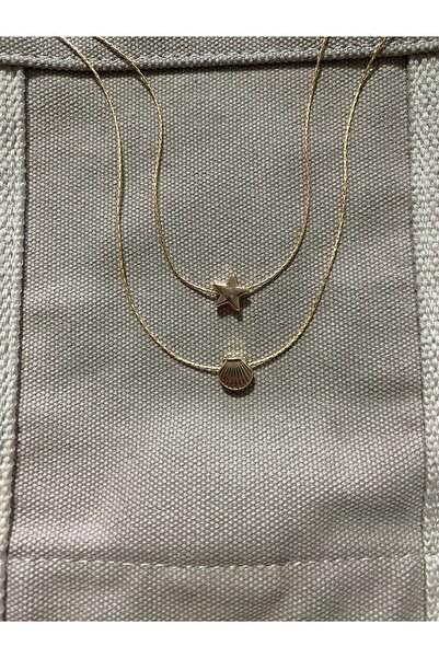 Fiamoss Kadın Minimal Yıldız ve İstiridye Kolye - Arkadaş Kolyesi - 2li Kolye