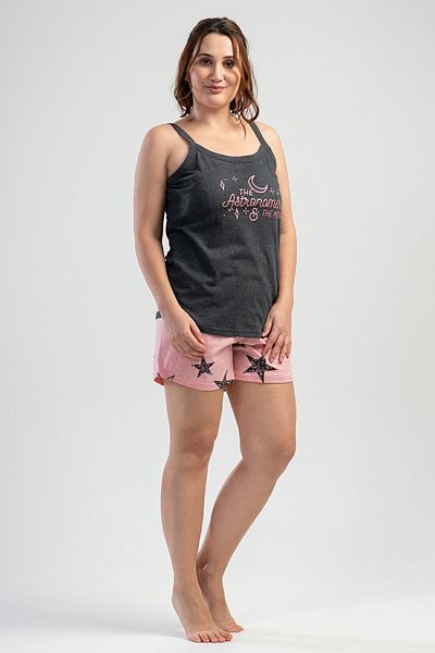 VİENETTA Plus Size Rope Strap Pajama Set with Shorts
,110024
