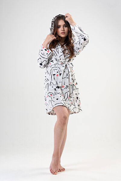 VİENETTA Rochie scurtă cu glugă din lână alb strălucitor pentru femei