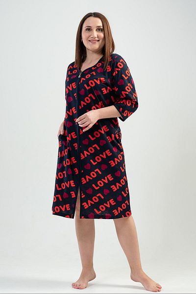 VİENETTA Cotton Women's Large Size Poor Zippered Home Dress
,201074