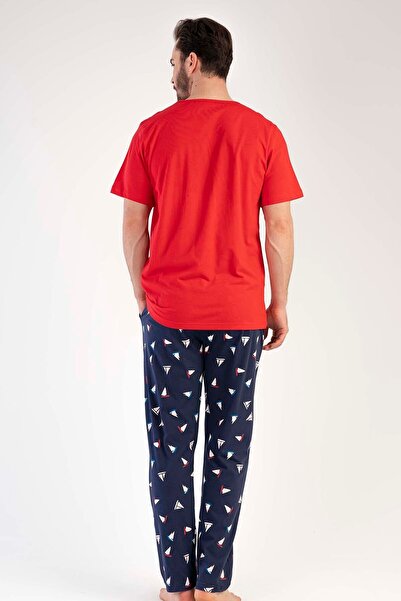 VİENETTA Cotton Men's V-Neck Short Sleeve Pajamas Set
,212436