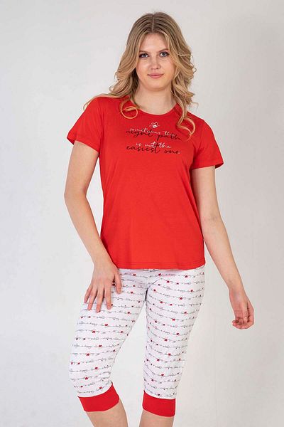 VİENETTA Cotton Women's Short Sleeve Capri Pajamas Set
,211419