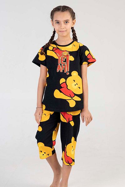 VİENETTA Cotton Girl's Short Sleeve Capri Pajama Set
,211452