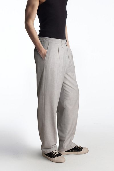 Hazhers Men's Draped Linen Look Solid Color Trousers