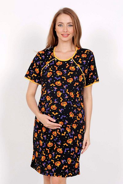VİENETTA Women's Black Knitted Double Placket Cotton Maternity Nightgown