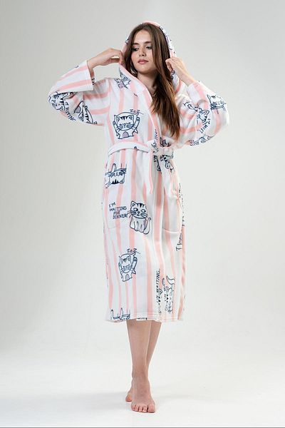 VİENETTA Γυναικείο μακρύ φόρεμα σε σκόνη Pink Fleece με κουκούλα