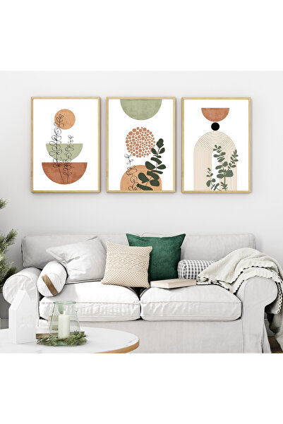 Dekorsiahome Ahşap Çerçeveli Tablo Seti Terracotta