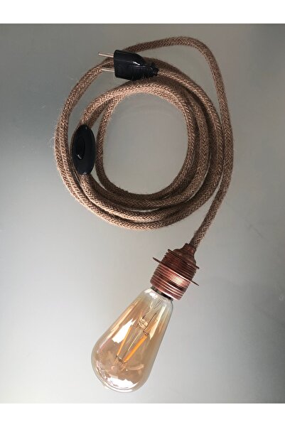 ETAB Jüt Halat Sarkıt Avize Anahtarlı Duy 3mt Bakır Rengi (AMPUL DAHİL DEĞİLDİR)