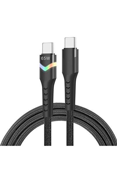 Ally Led Işıklı 65W Type-C To Type-C Hızlı Şarj Kablosu 1m SİYAH