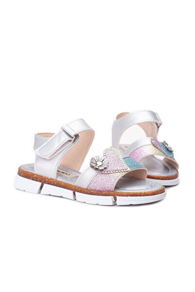 Süperland Girl's Gray Color Heart Detailed Sandals Shoes