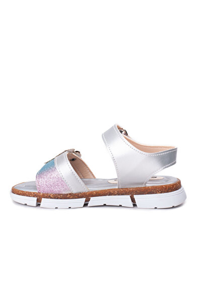 Süperland Girl's Gray Color Heart Detailed Sandals Shoes