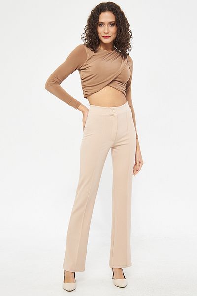 Maxi İdol Palazzo-Hose aus Lycra mit ultrahohem Bund in Crêpe-Stoff Stein