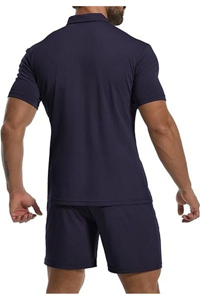 trendgar polo collar half zipper dark blue bottom with top shorts set