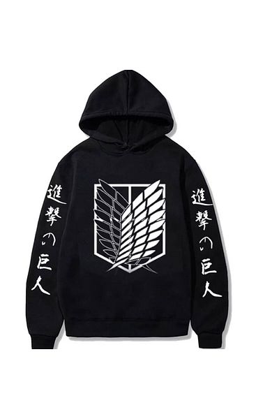 Köstebek Attack On Titan Unisex Hoodie Μαύρα μανίκια Anime τυπωμένα