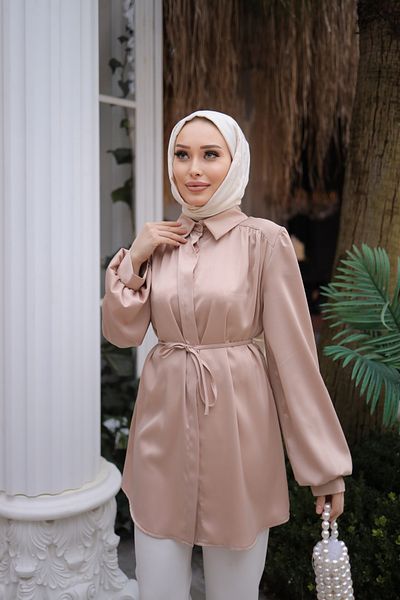 lurex moda Cămașă din SATIN cu mânecă cu balon