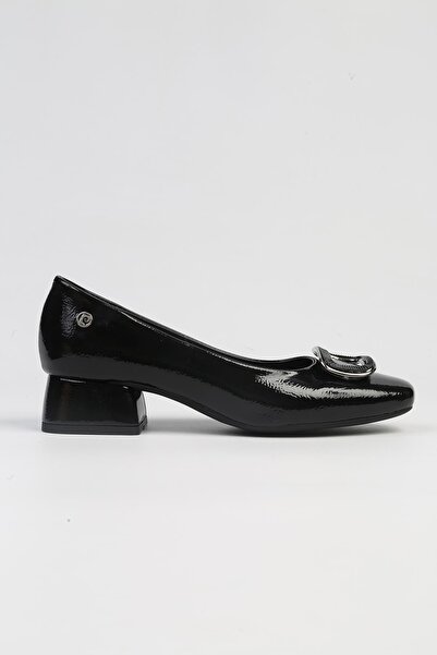 Pierre Cardin ® | PC-53109- 3592 Siyah Kırışık-Kadın Kısa Topuklu Ayakkabı