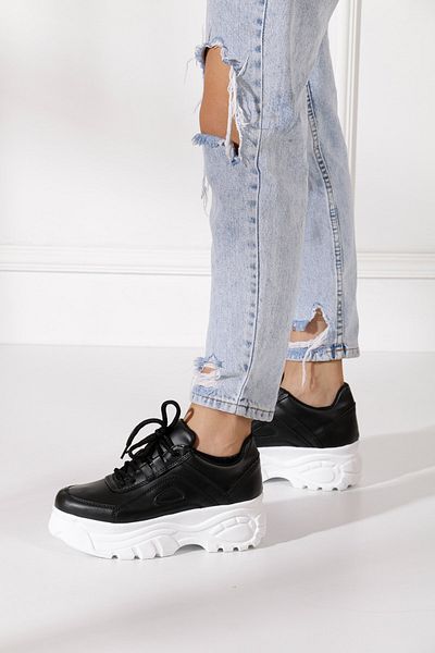 İmerShoes Pantofi de damă alb-negru - cu șireturi, groase, ușoare și talpă înaltă 001