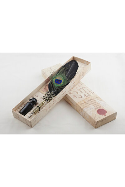 budigift Tüylü Divit Kalem Seti Tavus Kusu Siyah