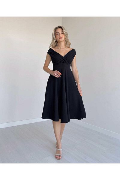 Moka Shopin Φόρεμα κρεπ με διπλό στήθος γιακά
