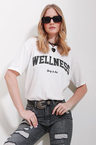 Trend Alaçatı Stili Women's Black Crew Neck Printed Oversize Cotton T-Shirt ALC-X11588