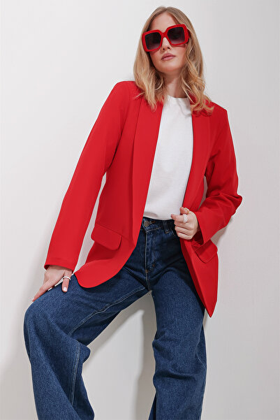 Trend Alaçatı Stili Women's Red Shawl Collar Lined Jacket ALC-X11607
