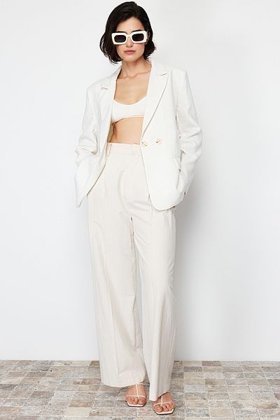 Trendyol Collection Ecru Oversize szőtt vászon kevert blézer dzseki TWOSS24BC00034