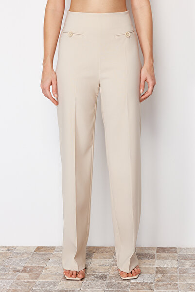 Trendyol Collection Ecru Premium Wide Leg/Wide Leg Woven Trousers TWOSS24PL00091