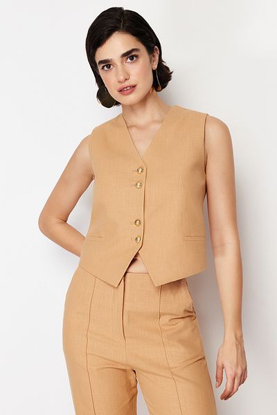 Trendyol Collection Жилет з верблюжого полотна преміум-класу на ґудзиках TWOSS24YE00031
