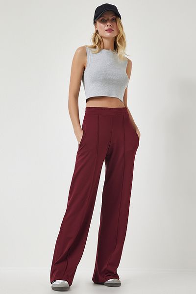 Happiness İstanbul Burgunderrote, dehnbare Jogginghose mit hoher Taille für Damen BF00030
