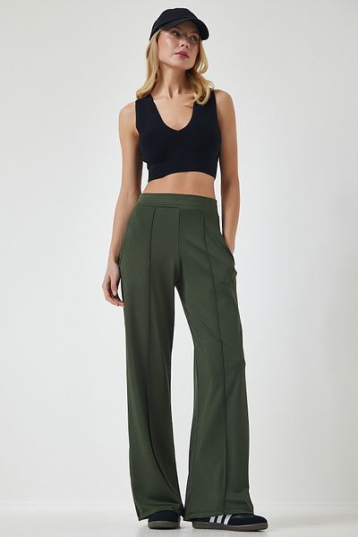 Happiness İstanbul Khakifarbene, dehnbare Jogginghose mit hoher Taille für Damen BF00030