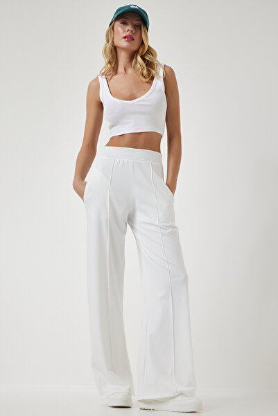 Happiness İstanbul Kadın Beyaz Yüksek Bel Esnek Eşofman Pantolon  BF00030