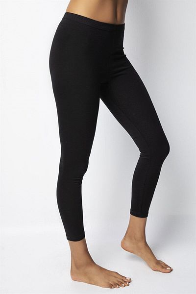 DONEX Women's Cotton Fabric Elastic Waist Long Black Tights