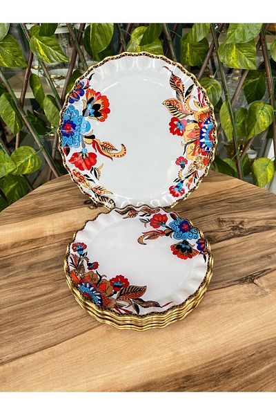 GÜRCÜGLASS Flower Pattern 7 Piece Cake Serving Set