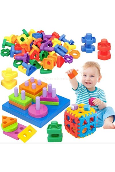 Nut Screw Turning Game + Geometric Shapes Puzzle + Find Plug Puzzle Educational Intelligence Developer Set
