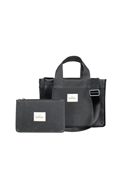 Atelier Bomonti Hishi Rj Tote Bag Anthracite Waxed Canvas Bag Black Shoulder Strap