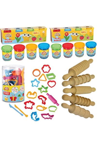 Play Dough Oyun Hamuru Seti 17 Adet Kalıp Ahşap 4 Adet Merdane 8 Adet Renkli ...