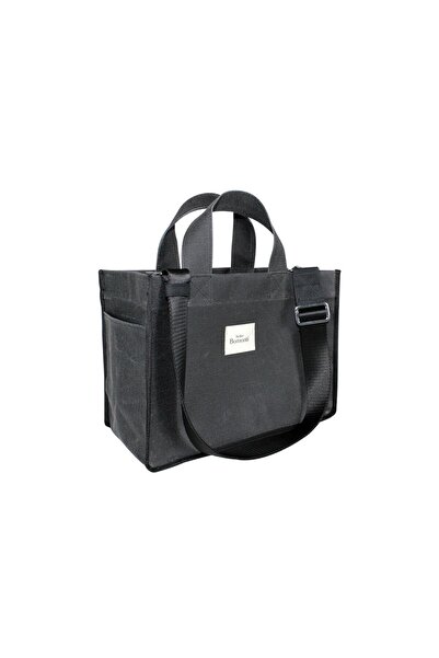 Atelier Bomonti Hishi Rj Tote Bag Anthracite Waxed Canvas Bag Black Shoulder Strap