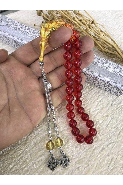 Sultan Telkari Şeffaf Kırmızı Küre Model Toz Kehribar Tesbih