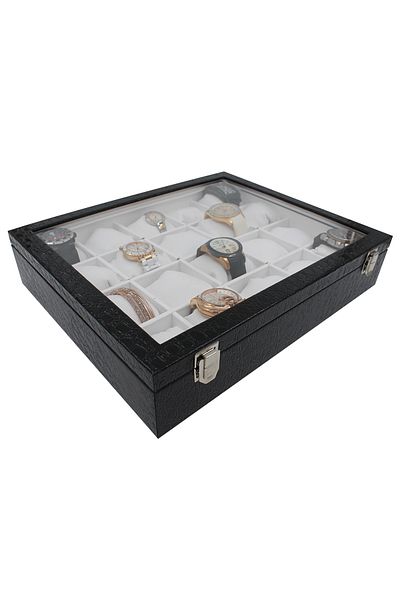 STAND MARKET Watch Box 20 Pieces Black Patent Leather Inside White