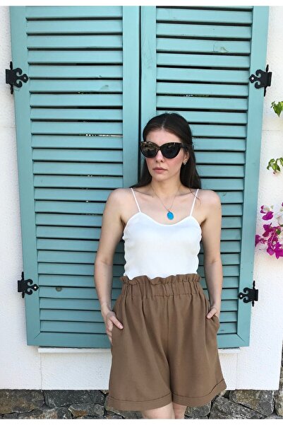 WEBBMODA Keten Camel Şort