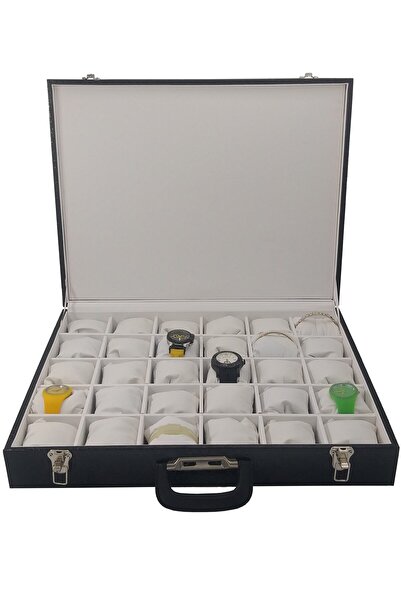 STAND MARKET Watch Bag 30 Pieces Without Glass Patent Leather Black Inside White