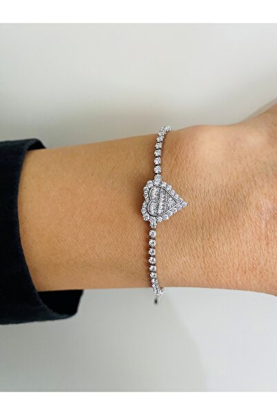 xesha Çelik Gümüş Kaplama Kalpli Su Yolu Bileklik Pırlanta işçiliğinde Bilezi...