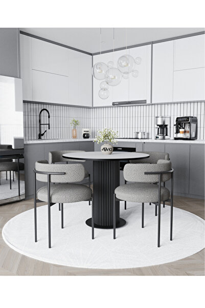 AVVİO Duru Bohem Ayak 4'lü Teddy Sandalye 90x90 Masa Sandalye Takımı ( Sandalye Bukle Kumaş)